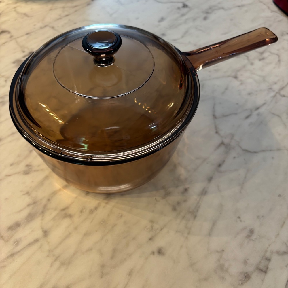 Visions Corning USA Amber Glass Saucepan 1.5L with Pyrex Lid V-1.5-C Vintage